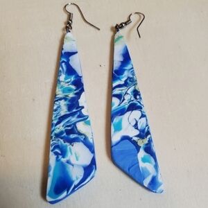 Blue and White Abstract Earrings
